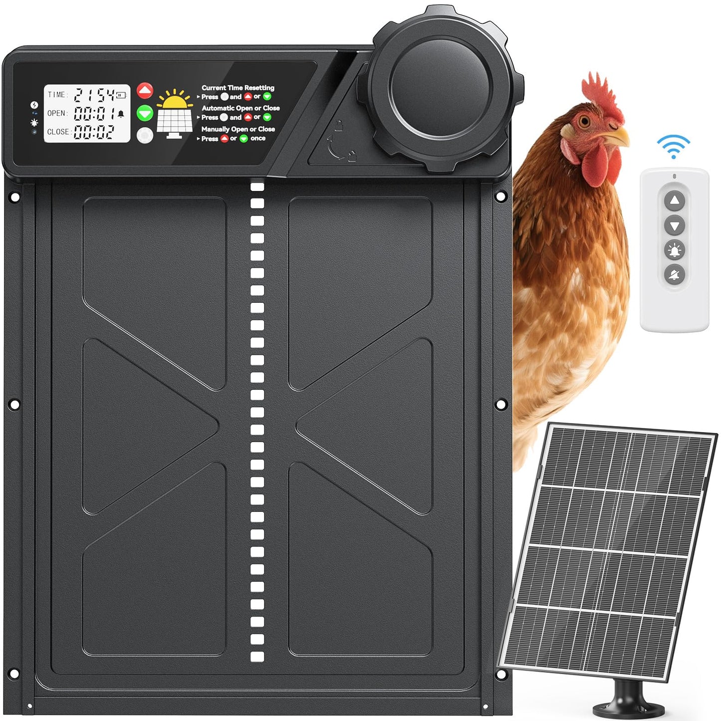 Large Automatic Chicken Coop Door Solar Powered, Automatic Chicken Door Opener with Timer Modes, Intelligent Obstacle Sensors, Solar Chicken Coop Door Chickens, Ducks, and Geese, 14.2" H x 10.83" L