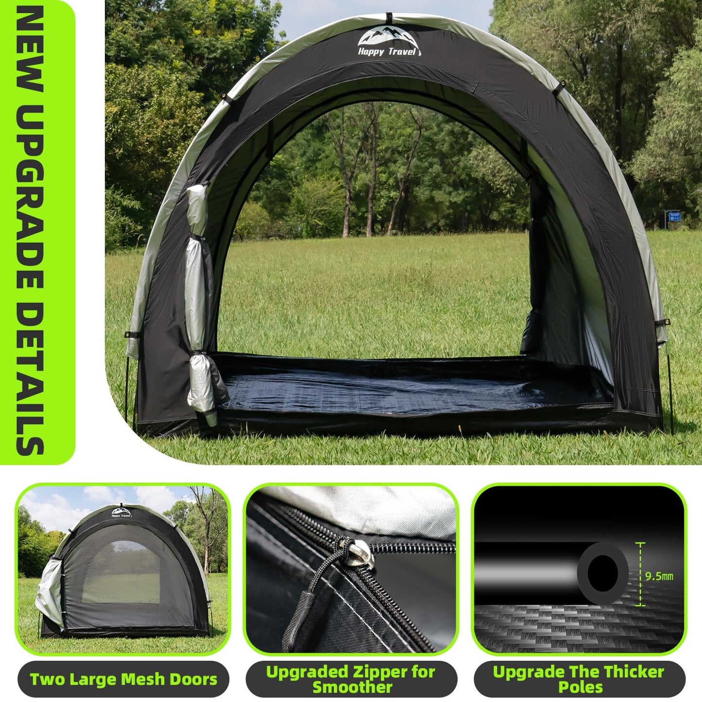 Happy Travel Bike Storage Tent Shed, Outdoor Waterproof Bicycle Covers Shelter with Window for 2/3/4/6/8 Bikes,Oversized Outside Portable Sheds for Lawn Mower,Garden Tools