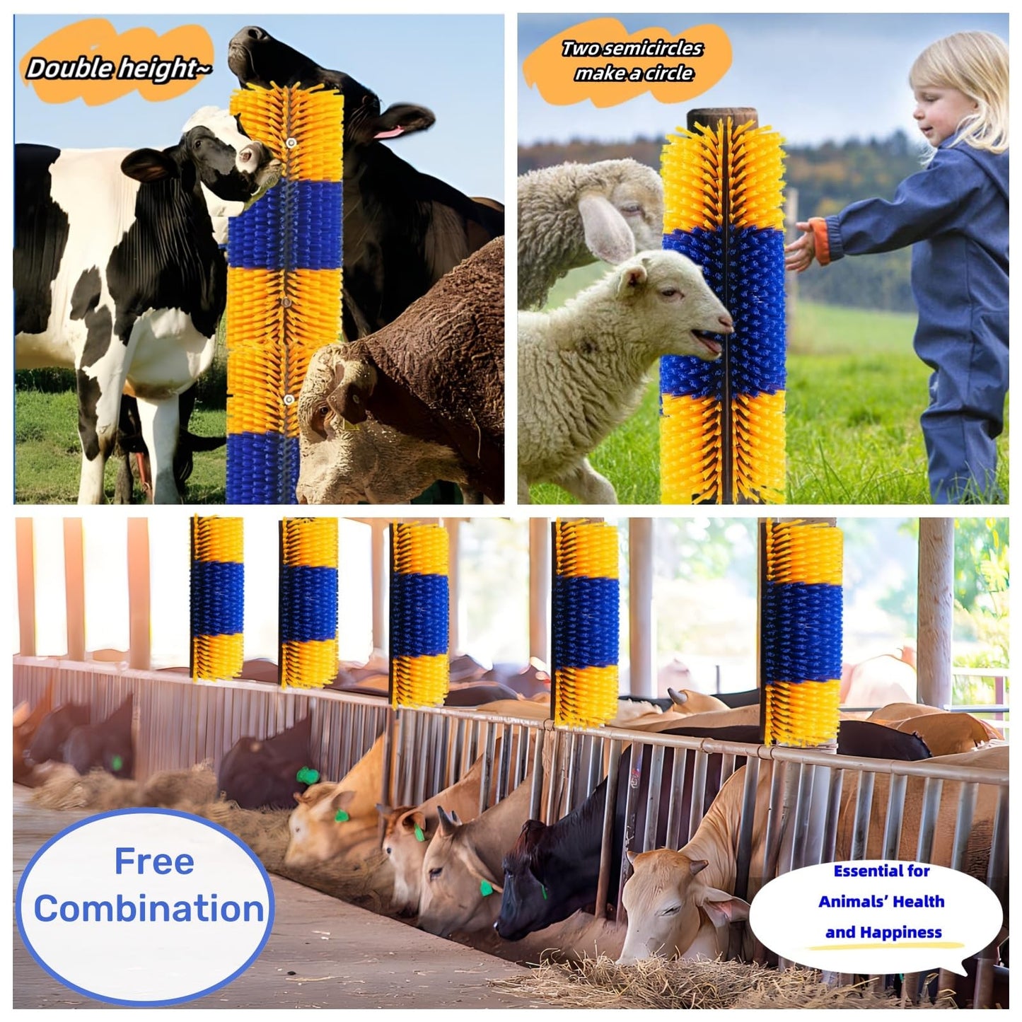 Livestock Scratching Brush, 2pcs Goat scratching Post for pig dog sheep,Durable Cow Brush can be Easily Mounted,Goat Horse Supplies for Livestock Self-Grooming,Protecting the Fence