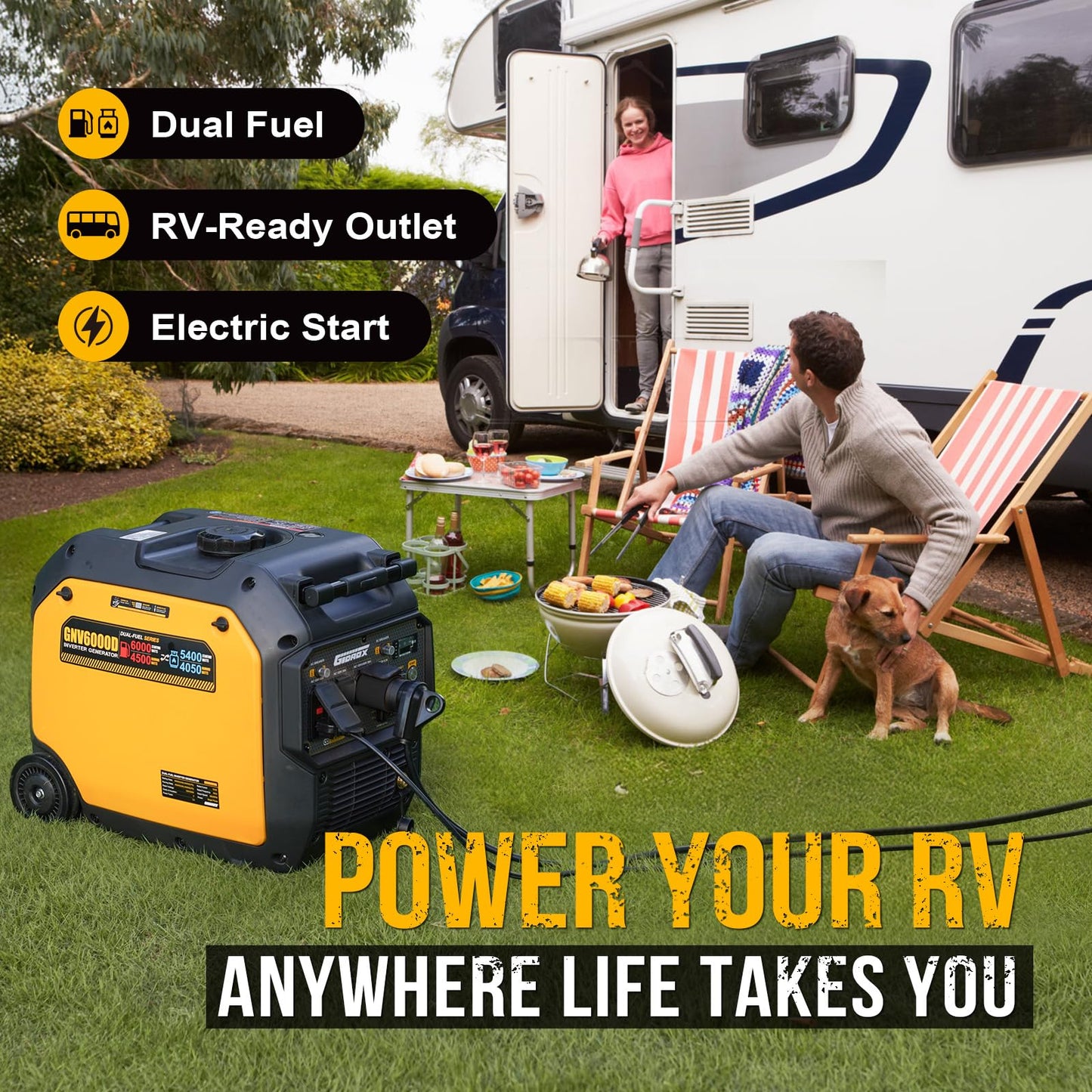 Gidrox 6000W Dual Fuel Inverter Generator, Gas & Propane Powered, RV Ready Electric Start, Super Quiet, 120V/240V with CO Sensor Portable Generator for RV, Camping or Emergency
