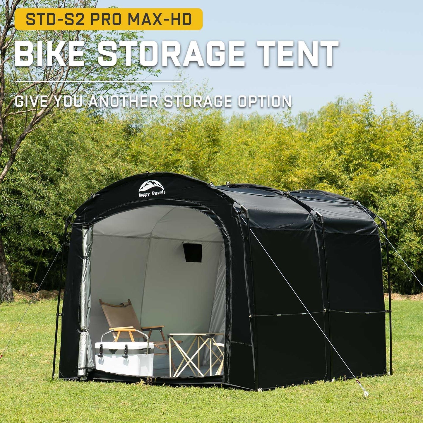 Happy Travel Bike Storage Tent, Outdoor 8×7×6.3ft Large 2-in-1 Portable Shed More 30% Top Space W/Double Doors with Mesh, Outside Lawn Mower Shelter and Bicycle Cover for Patio Furniture, Garden Tools