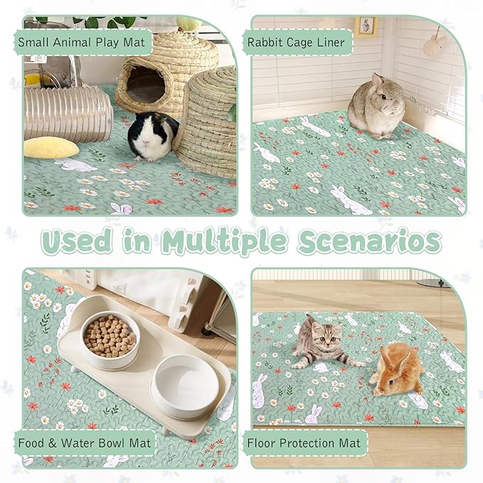 kathson 70" L x 27.5" W Rabbit Cage Liners Washable Rabbit Floor Mat Reusable Bunny Rug Super Absorbent Guinea Pig Carpet Anti-Slip for Hamsters Ferrets Hedgehog Chinchilla All Small Animals