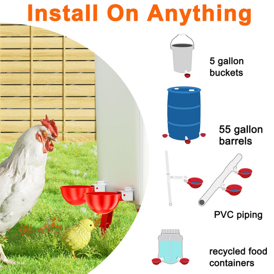 ZenxyHoC Chicken Waterer Cups, 8 Pack Automatic DIY Chicken Water Cups with 3/8'' Hole Saw