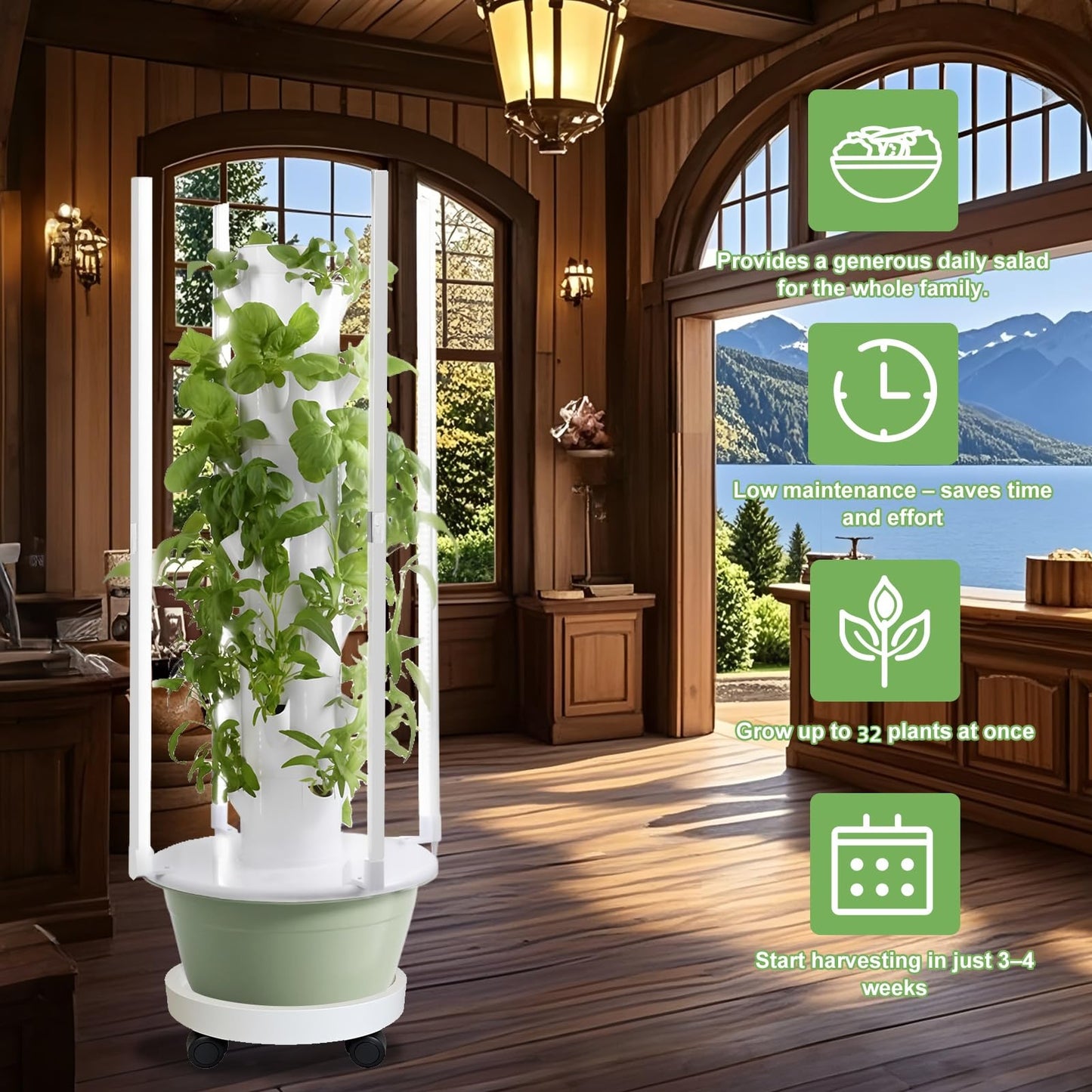 Hydroponic Growing System Kit with LED Grow Lights, Vertical Hydroponic Tower, Indoor Herb Garden, 32 Planting Pods,Lettuce Growing Garden