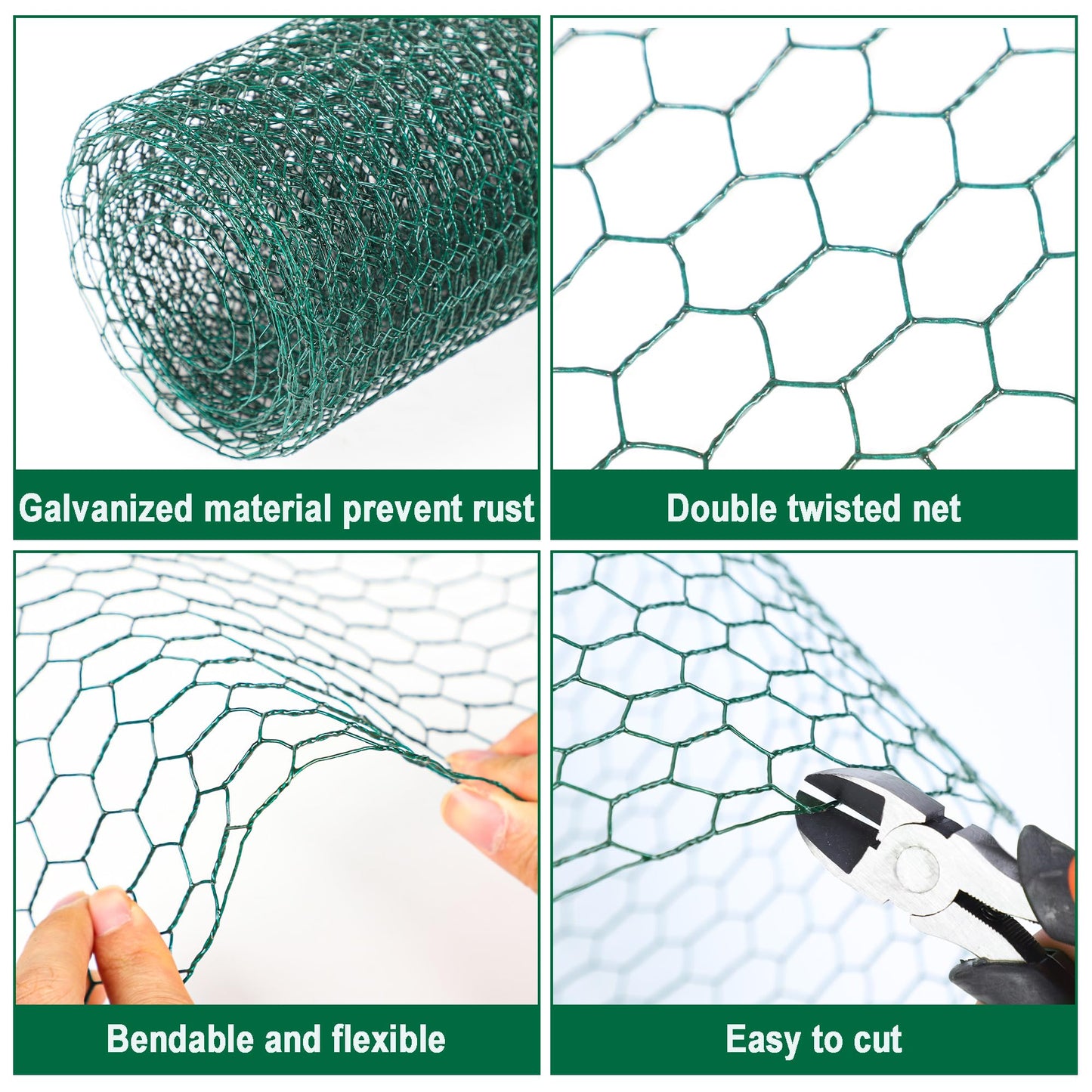 Chicken Wire Netting 16 x 236 Inch Green Hexagonal Galvanized PVC Coated Fencing Mesh for Garden, Poultry Barrier, Floral Arrangements and Crafts