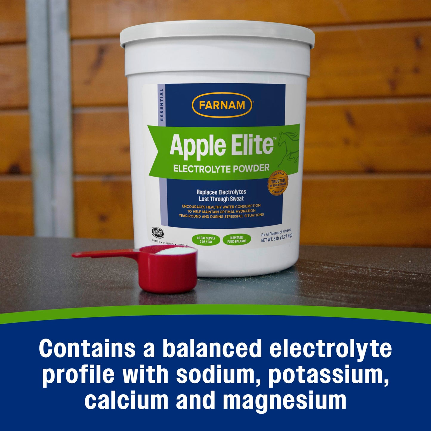 Farnam Apple Elite Electrolyte Powder Supplement for Horses, Replaces Vital Minerals, Encourages Hydration, No Added Sugar, 5 pounds