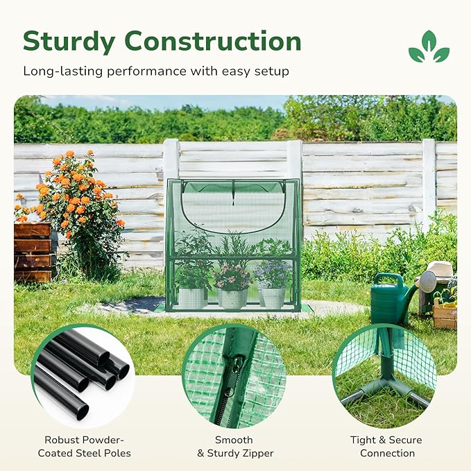 Greatbuddy Portable 3×3×3FT Mini Greenhouse, High-Density PE Plant Cover with Roll-up Zipper Window, Perfect for Indoor Outdoor Plant Growing