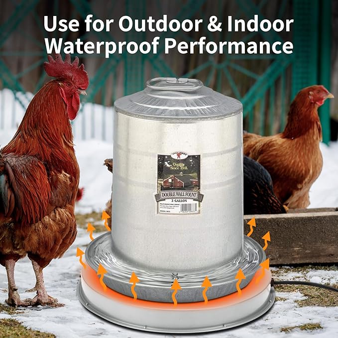 Chicken Water Heater for Winter: 14.6 Inch Chicken Water Heater Base, 77℉ Automatic Shut-Off, Safe for Outdoor Use, 125W Heated Chicken Waterer, Poultry Water Deicer with 6 Feet Cord