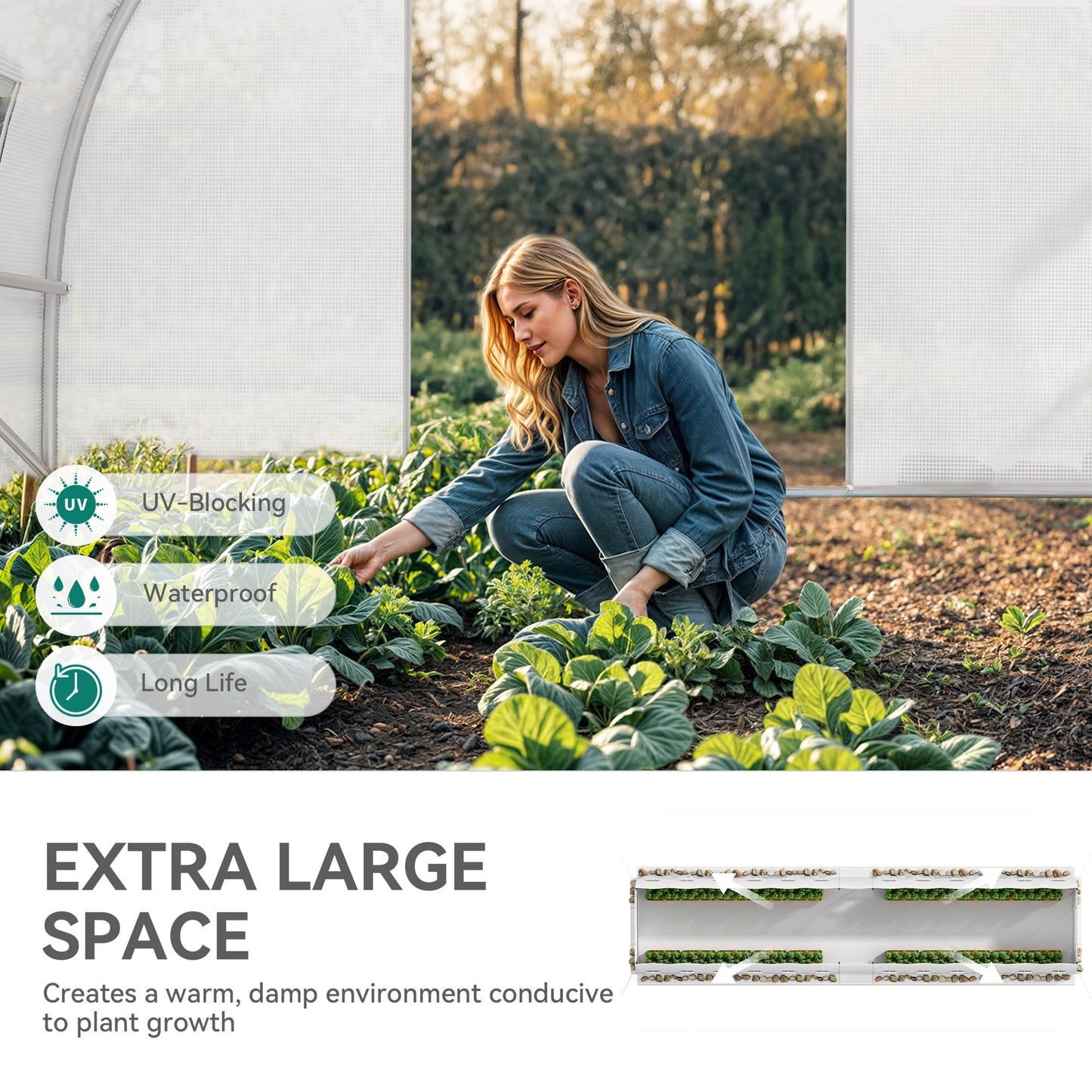 YITAHOME 44x10x7ft Greenhouse Extra Large Heavy Duty 4 Zipper Doors Outdoor Greenhouses 24 Windows Walk in Tunnel Green House Plant Gardening Upgraded Galvanized Steel Frame for Garden, White