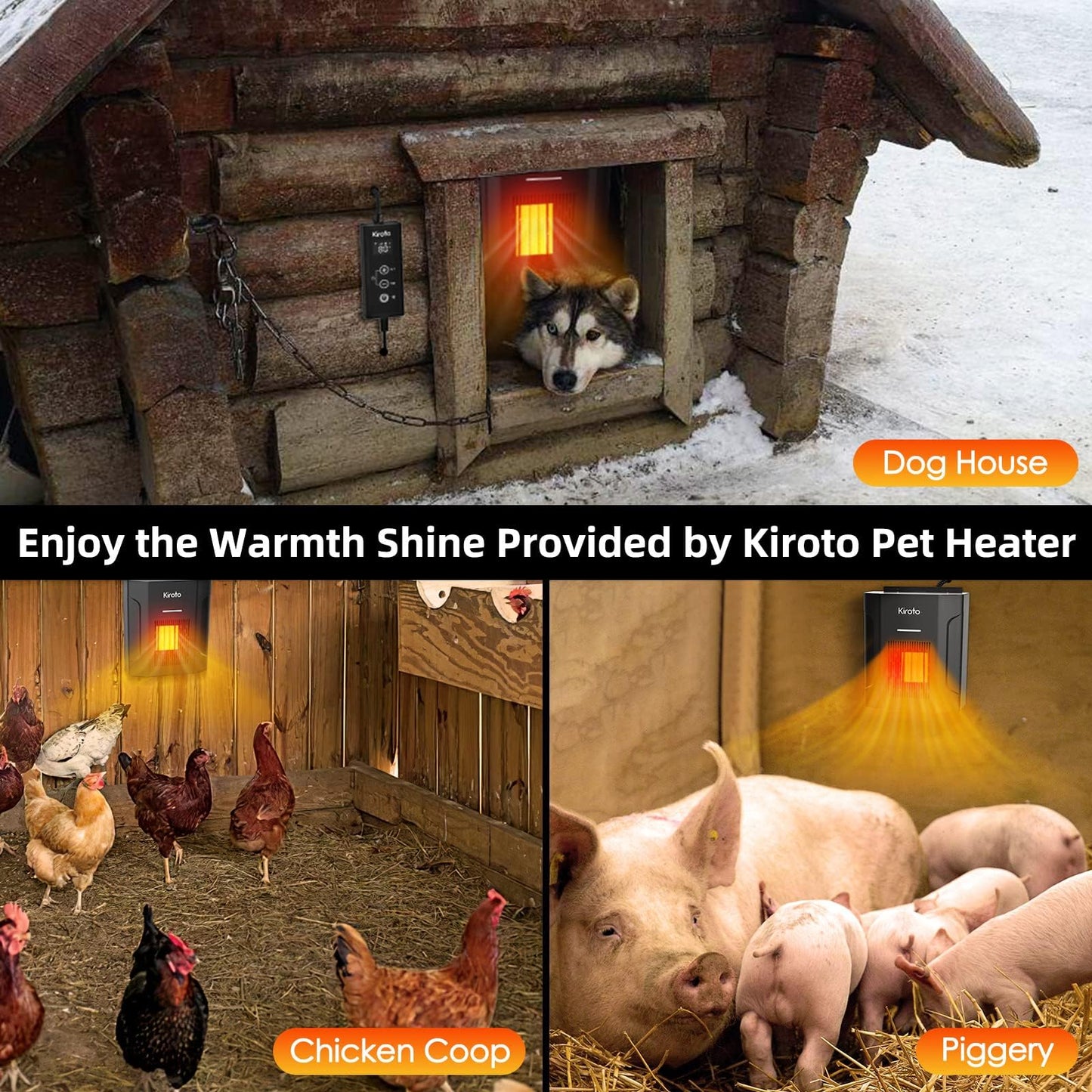 Dog House Heater With Thermostat, Dog Heater With Wifi Control, Pet House Heater For Outside Doghouse, 300w Chicken Coop Heater With Ac For Winter Time, Heater For Dog House Outdoor,45-113°F