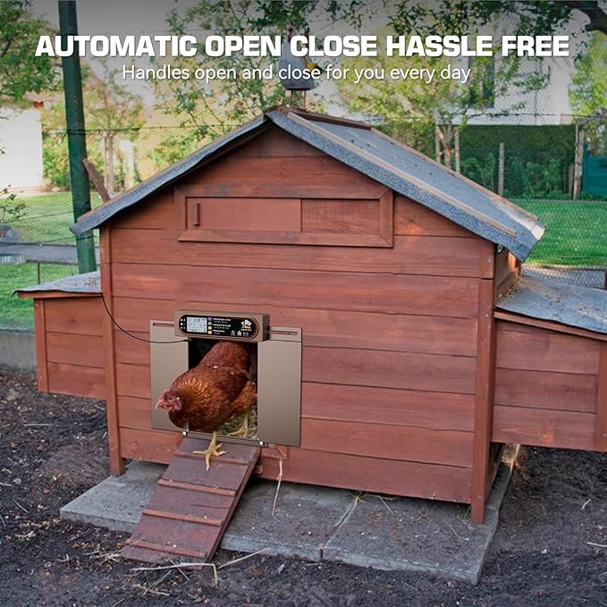 Automatic Chicken Coop Door with Horizontal Dual Opening, Remote & Manual Control, USB Backup, Predator-Proof Larger Opening Size House Door Solar Powered for Chicken, Duck and Poultry, Gold