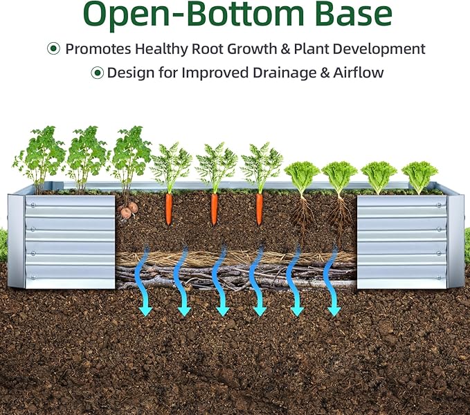 Ohuhu Raised Garden Bed with Greenhouse, 8x4x1 FT Galvanized Metal Planter Box with PE Cover, 4 Doors for Ventilation, 3-in-1 Gardening Set for Vegetable Flower Herb Succulent