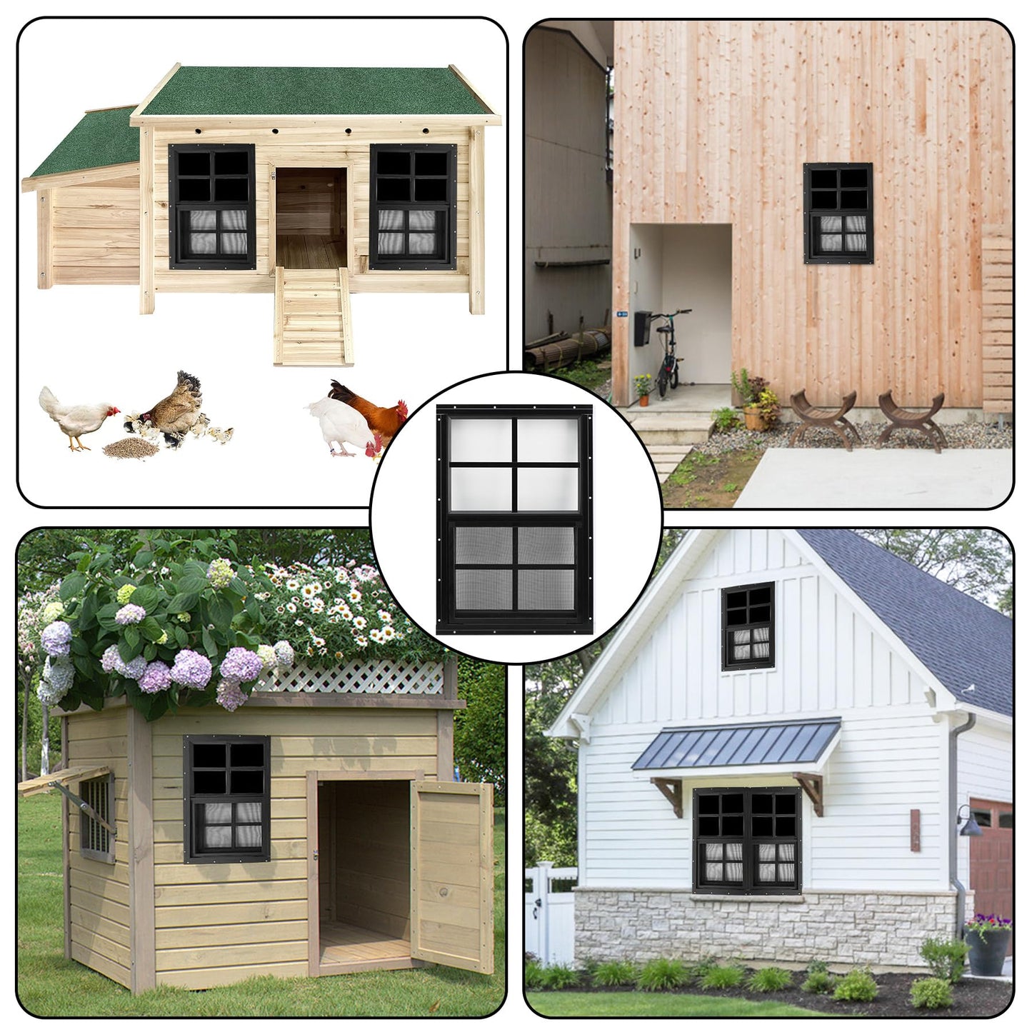 Gaahing 2-Pack 24" x 36" Heavy-Duty Aluminum Shed Windows Kit Flush Mount with Tempered Glass & Fiberglass Screens for Chicken Coops, Barns, Playhouses, Garages