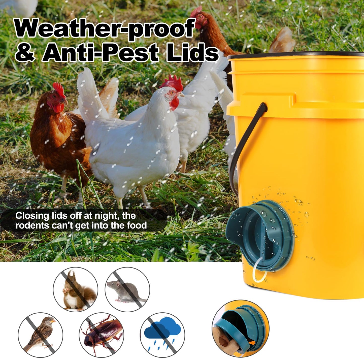 No Waste Chicken Feeder Port Large, DIY Automatic Poultry Feeder Kit for Chicken, Quail, Duck, Goose, Turkey (Pack of 6)
