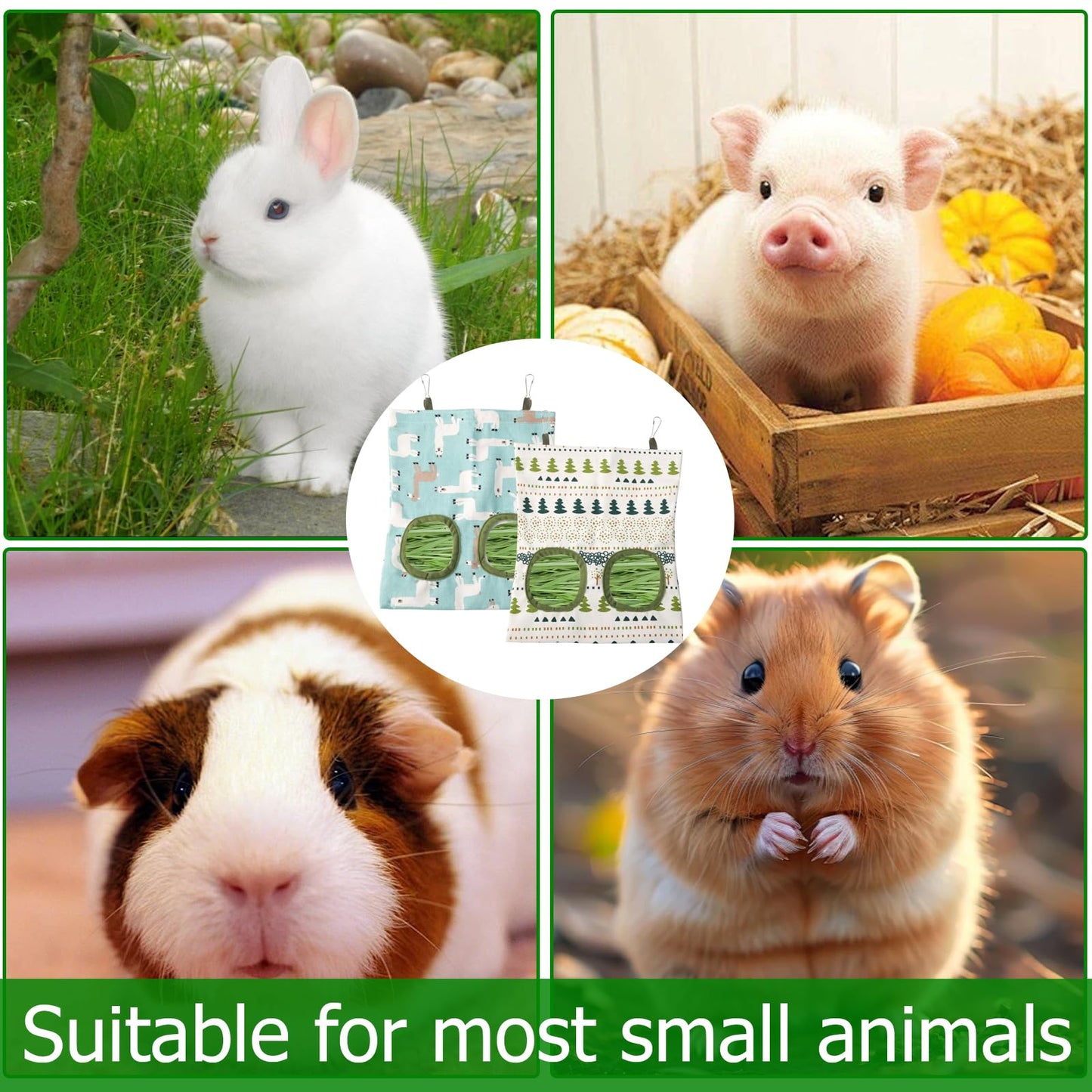 Maxqzin 2PCS Rabbit Hay Feeder, Hanging Hay Feeder Guinea Pig Hay Feeder Washable Hay Bag for Rabbits 2 Hole Hay Feeder for Guinea Pigs Chinchillas Hamsters (2 Style)