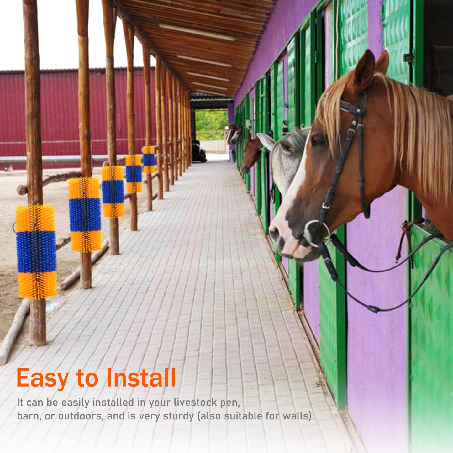 KUNBEIEN Livestock Scratch Brush Kit, Horse Massager for Relieving Itching, Suitable for Horse, Cattle, Sheep, Pig, Yellow