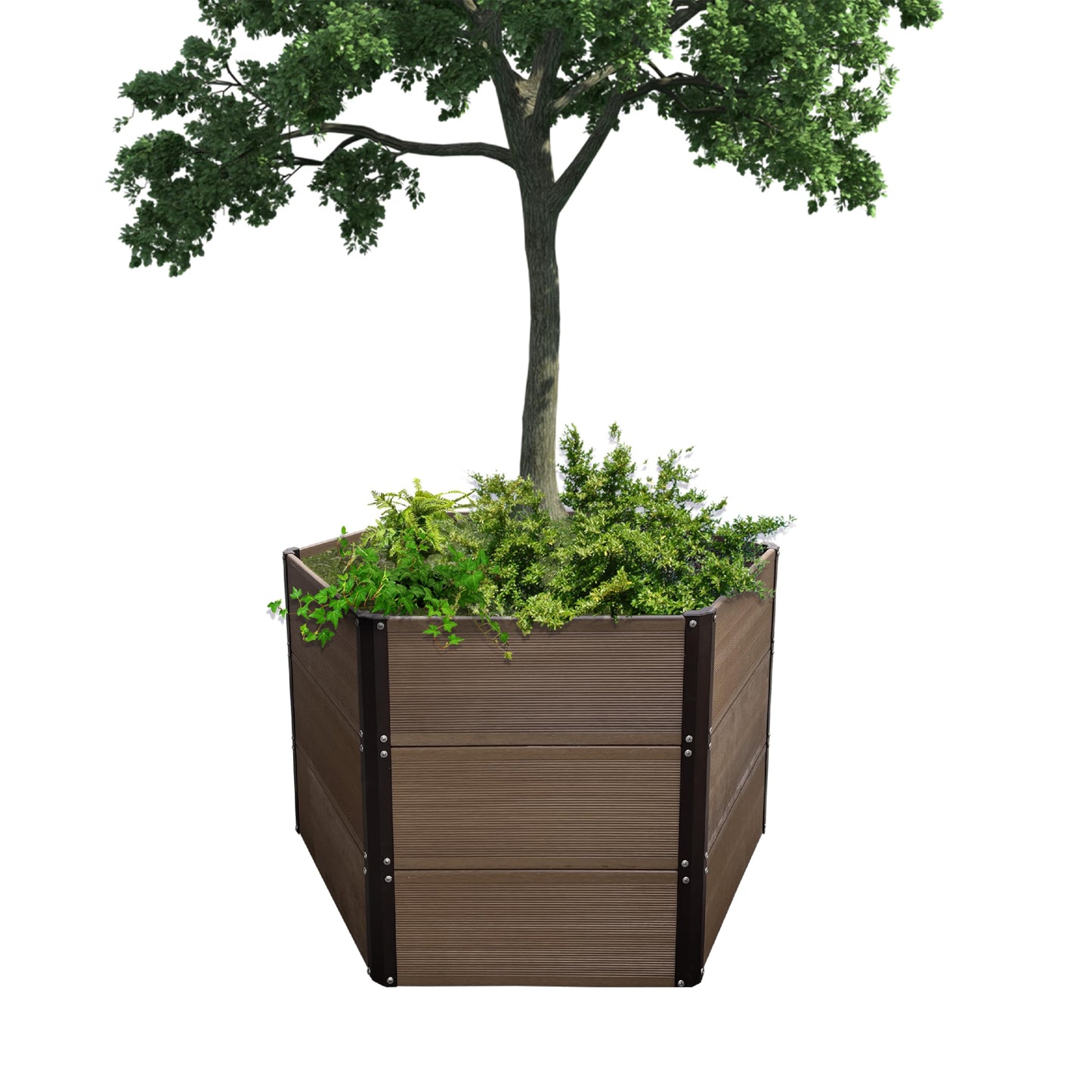 Aluco Wood Hexagon WPC Raised Garden Bed, Expandable Modular Planter for Vegetables, Flowers, Herbs and shrubs with Protective Liner, Easy Assembly