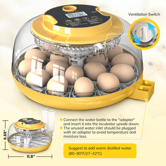 18 Egg Incubator with Automatic Egg Turning and Humidity Control, Chicken Incubator for Hatching Eggs with Temperature Display, Auto Record, Egg Candler, Extra 2 Water Bottles & 2 Egg Trays