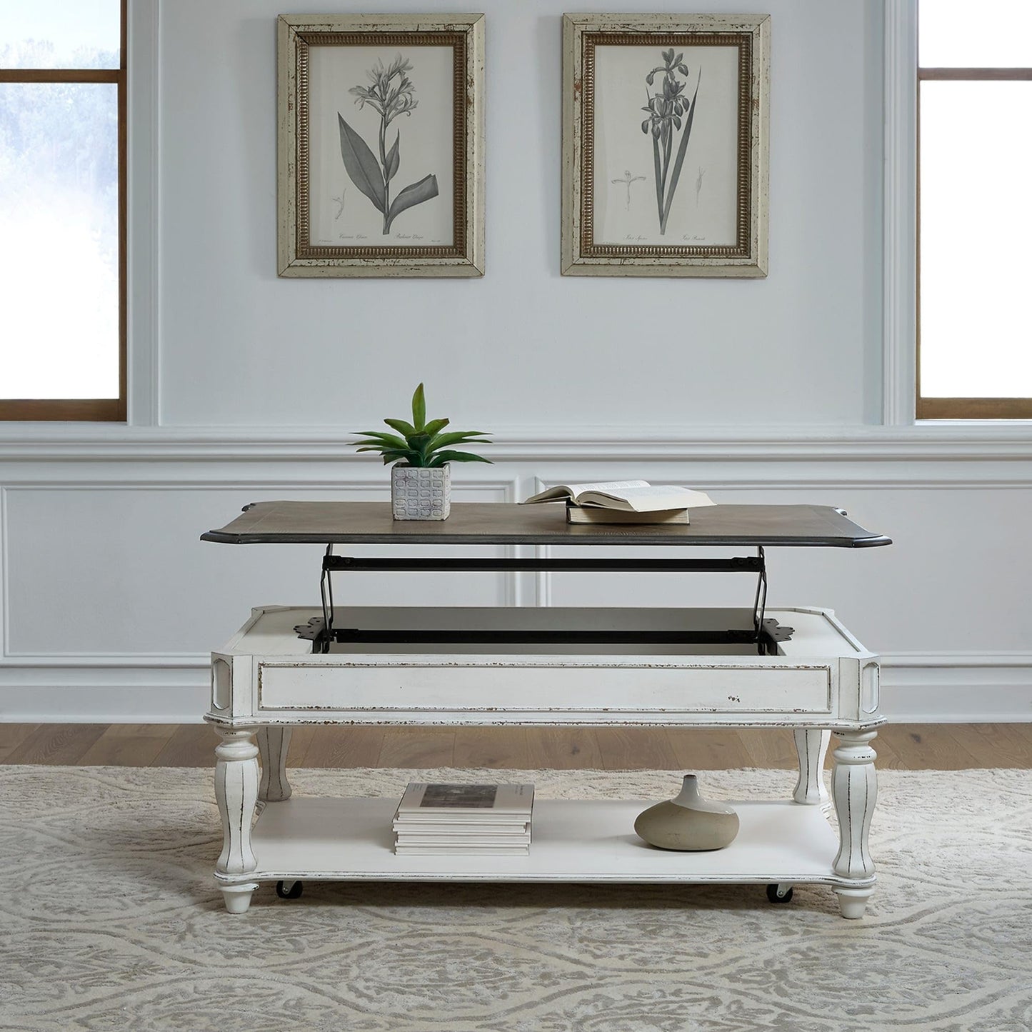 Liberty Furniture Industries Magnolia Manor Lift Top Cocktail Table, Antique White