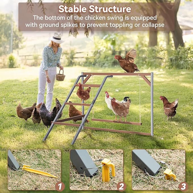 PETSFIT Chicken Perch for Coop-Solid Wood and Rustproof Iron Roosting Bar with Swing - Ideal for Backyard Poultry, Chicken Coops, and Farms-Easy to Assemble and Clean