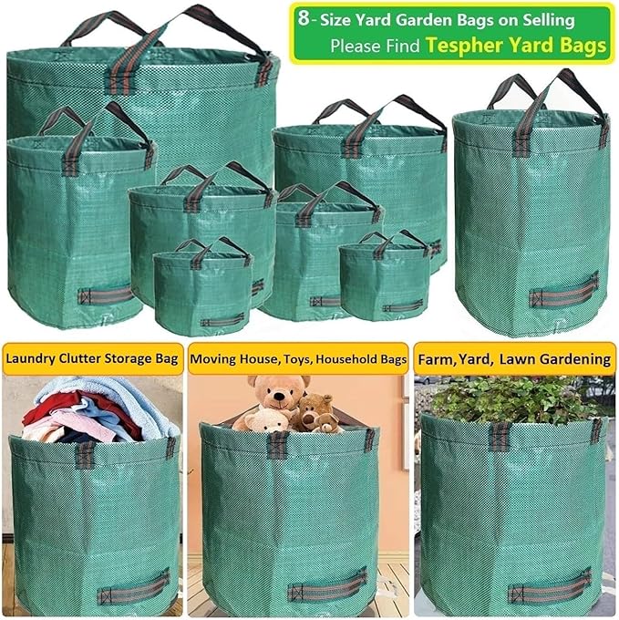 Professional 2-Pack 106 Gallon Large Lawn Garden Bags (D31, H31 in) Yard Waste Bags with Gardening Gloves, Big Leaf Bag,Yard Debris Bags,Garden Trash Container,Lawn Grass Clippings,Weeds Bag 4 Handles