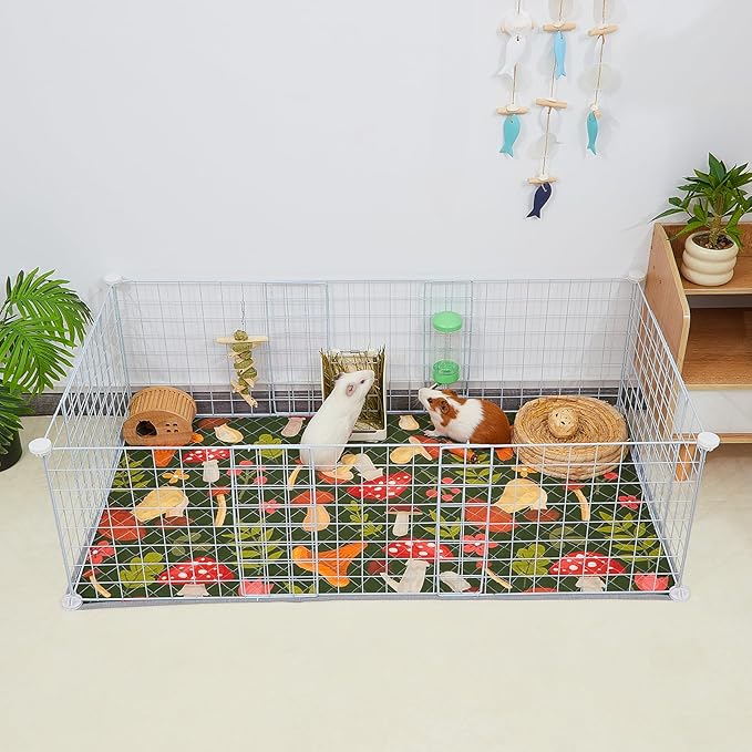 Bienbee Guinea Pig Bedding, 2 Pack 47" x 24" Reusable Guinea Pig Cage Liner Waterproof and Absorbent Small Animal Bedding Washable Guinea Pig Pee Pads for Small Pet Hamster Rabbit Squirrel, Mushroom