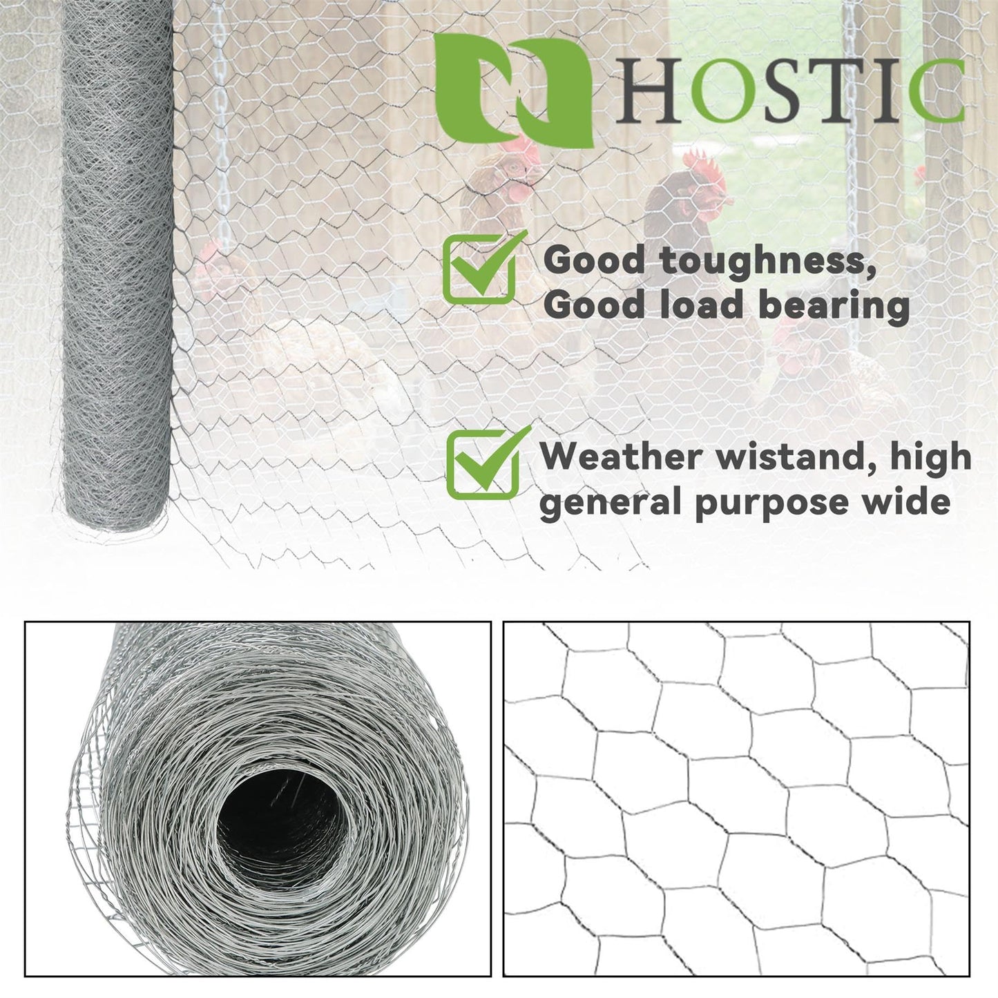 HOSTIC 6FTx150FT Chicken Wire Netting Galvanized Wire Mesh Hexagonal for Poultry Garden Fencing Barrier