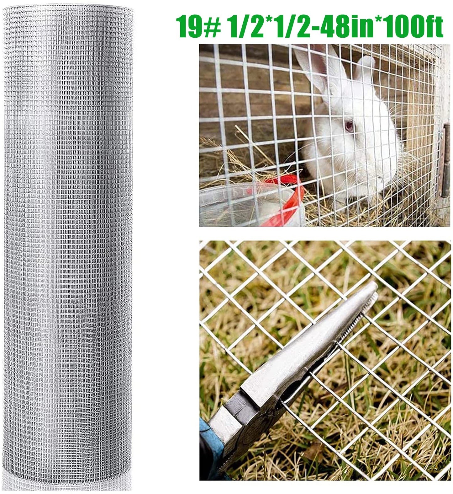 Gareinwuds Hardware Cloth for Chicken Wire Fencing of Chicken Coop-1/2in Mesh AWG 19 Gauge 48in x 100ft Hot-Dip Galvanized Wire Mesh Roll-Raccoon Proof Rabbit Cages, Poultry Runs, Fencing for Gardens