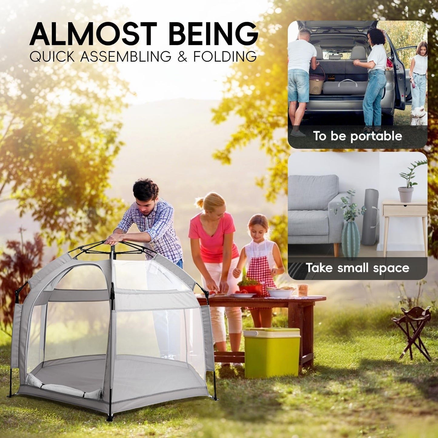 Palopalo Pop Up Baby Playpen with UPF50+ Canopy & Mosquito Net, Indoor & Outdoor Foldable Play Pen for Babies and Toddlers, Portable Baby Beach Tent with Travel Bag, Pop Up Pack and Play Yard, Grey