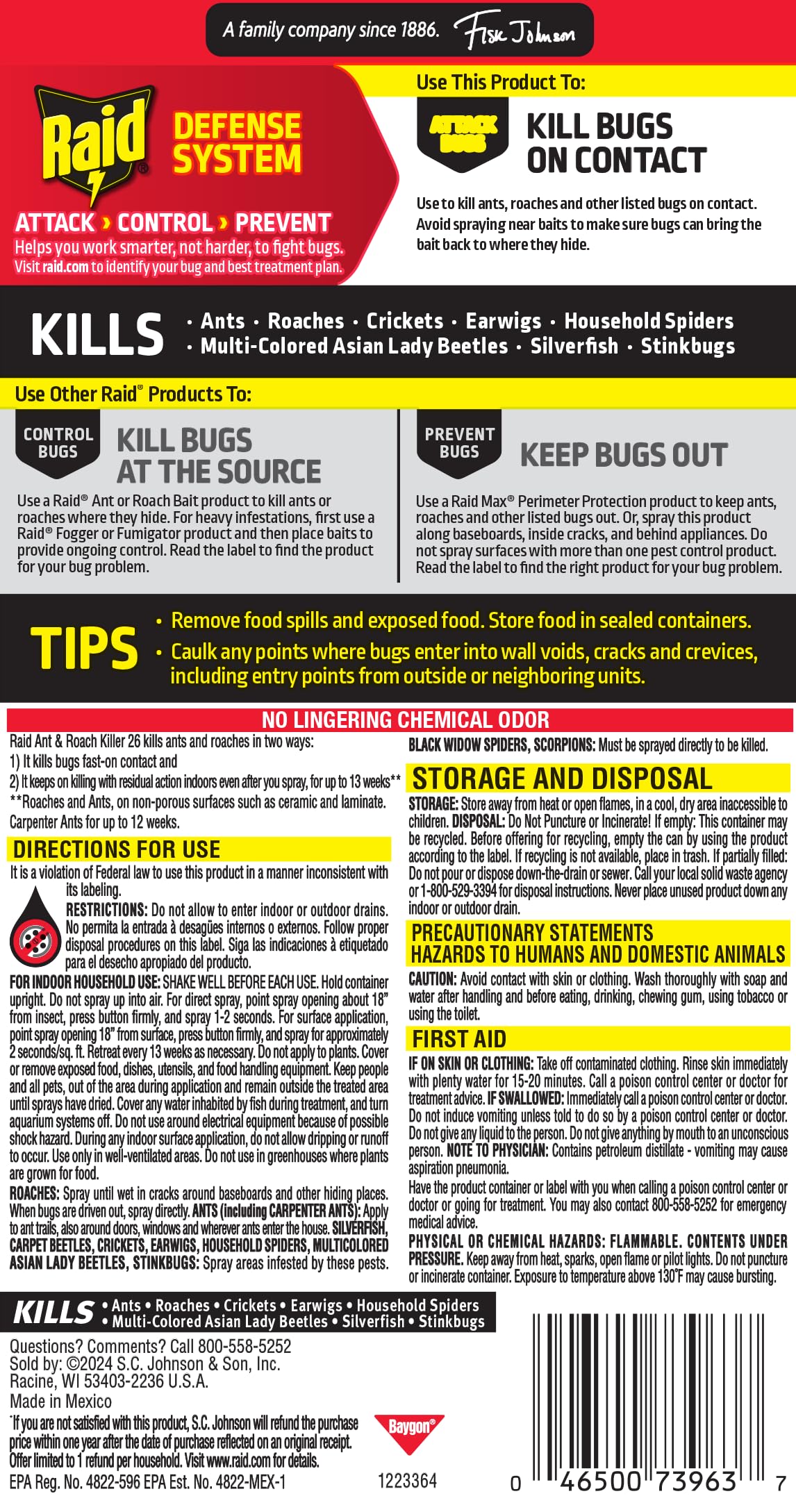 Raid Ant & Roach Killer Spray for Listed Bugs, Keeps Killing for Weeks, Lavender Scent, 17.5 oz