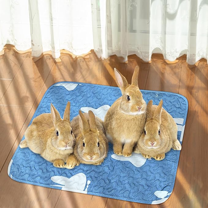 kathson 2 PCS Rabbit Cage Liners Washable Super Absorbent Sleep Pad Bed for Guinea Pig Small Animals Reusable Fleece Bedding Anti-Slip Mats for Bunny Hedgehog Kitten Chinchilla (18 x 24inch)