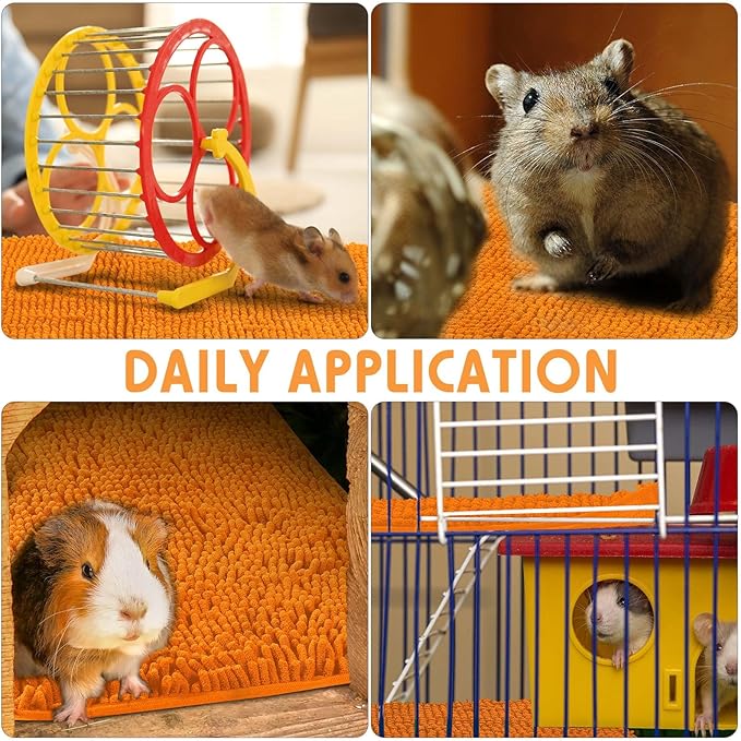 Amylove 4 Pcs Guinea Pig Cage Liner Guinea Pig Bedding Washable Fleece Pee Pads Reusable Small Animals Training Mat Small Animal Sleeping Bed for Bunny Hamster (Orange,16 x 24 Inch)