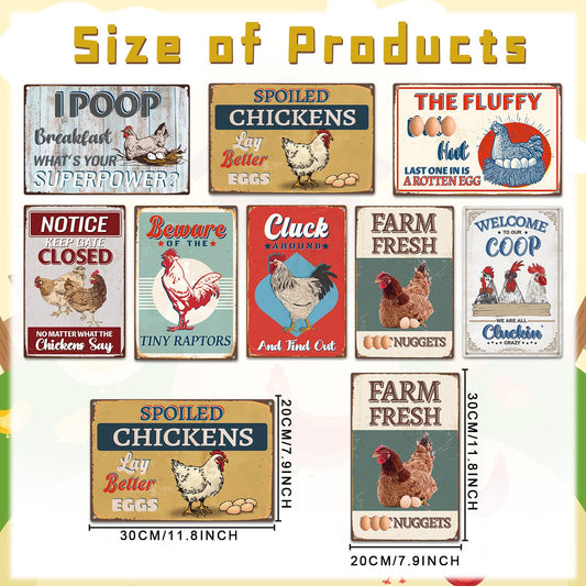 Yoyuspy Funny Chicken Coop Decor, 8PCS Metal Chicken Coop Signs Accessories Outdoor, Farm House Personalized Gifts for Yard Fence Decor 12x8 Inches