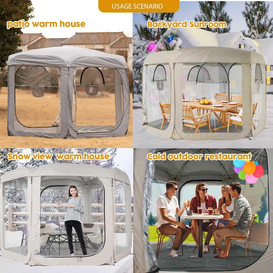 Porayhut Pop up Bubble Tent Screen House10’X10’Large Camping Sun Shelter,Weather and Cold Proof Pod with Detachable Sunshade Cloth,Waterproof Floor,2 Zipper Doors and 4 Mesh Breathable Windows
