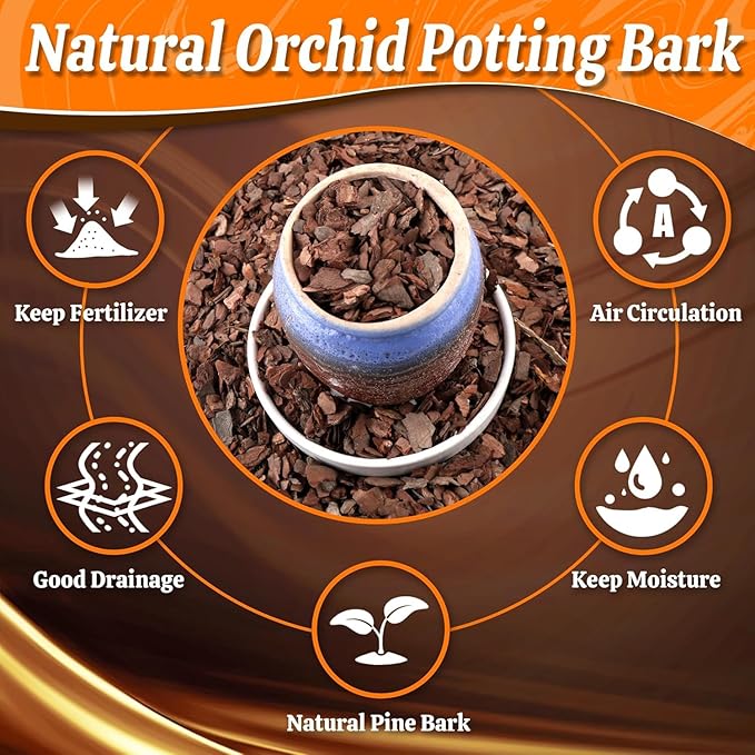 Orchid Potting Bark-6QT Organic Orchid Bark for Plants, All Natural Pine Bark Wood Chips for Houseplant Mulch, Orchid Plants Root Development, Mulch for Potted Plants