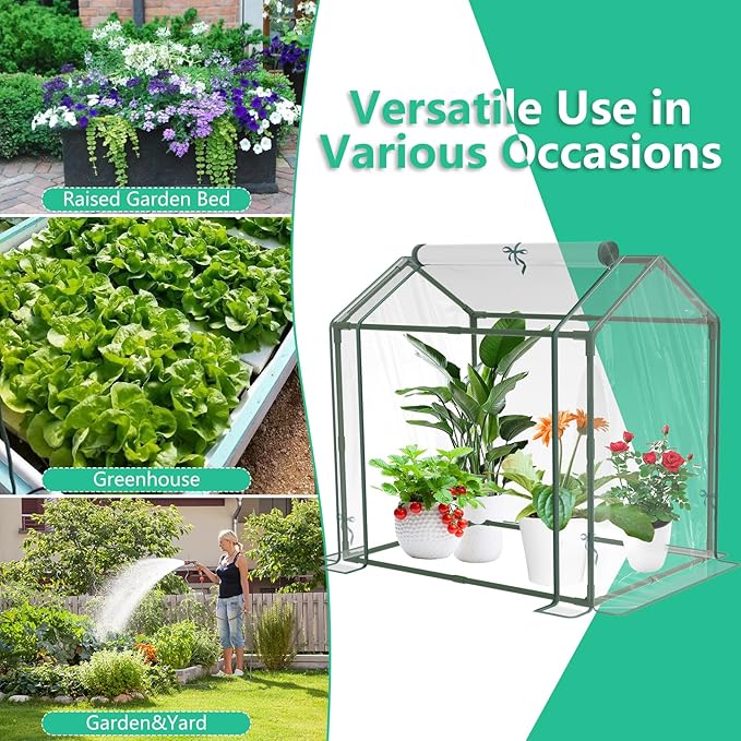 Mini Greenhouse for Indoor Outdoor Plants, Durable Green House with Roll-up Zipper Door，Grow Plant House Tent with Transparent PVC Cover 33.5”x23.2”x32.5”