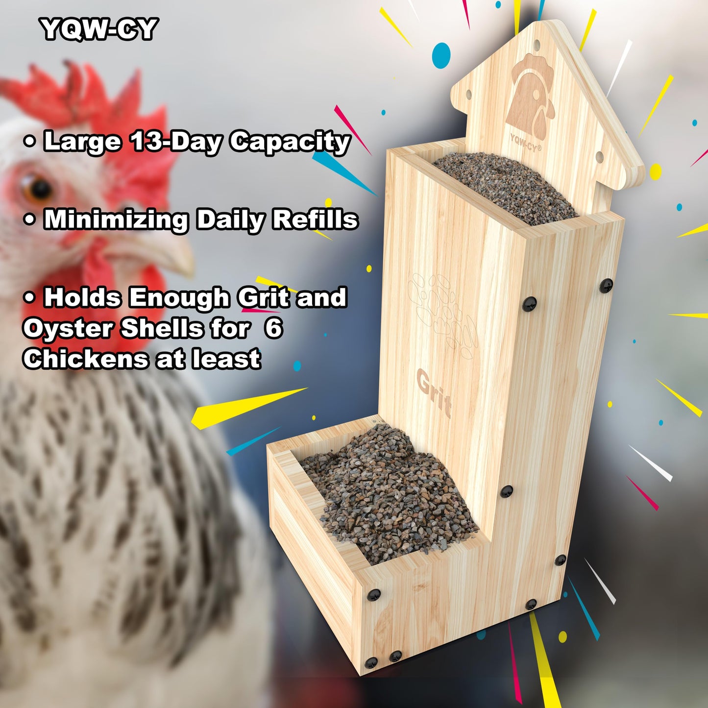 2Pack Chicken Grit Feeder, Wooden Chicken Oyster Shell Feeder and Grit Feeder Combo, Hanging Gravity Chicken Feeder, Coop Accessories for Healthier Hens Chick and Eggs
