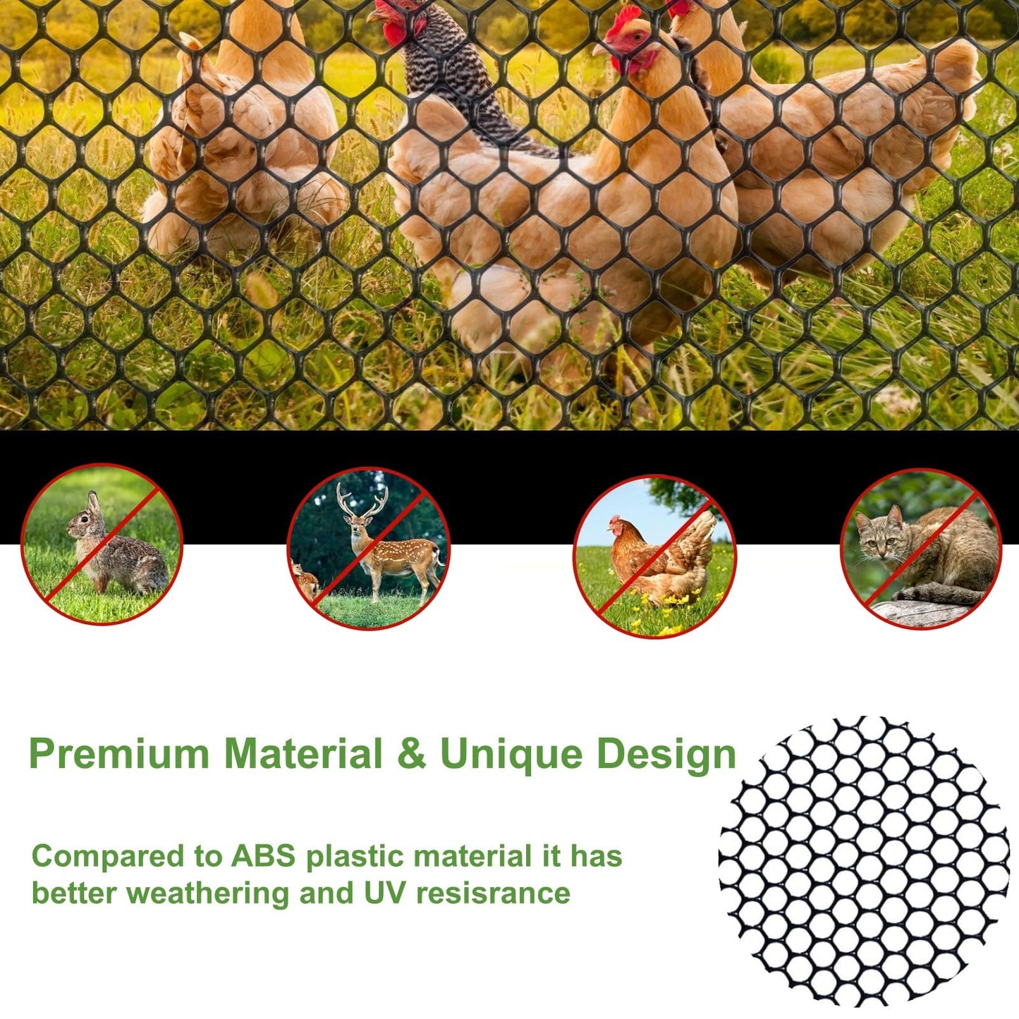 Plastic Chicken Wire Mesh Fence Roll 15.7IN x 10FT, Yuminroe Plastic Rigid Fencing & Netting for Poultry, Garden, Balcony, Dog Cat Snake Barrier