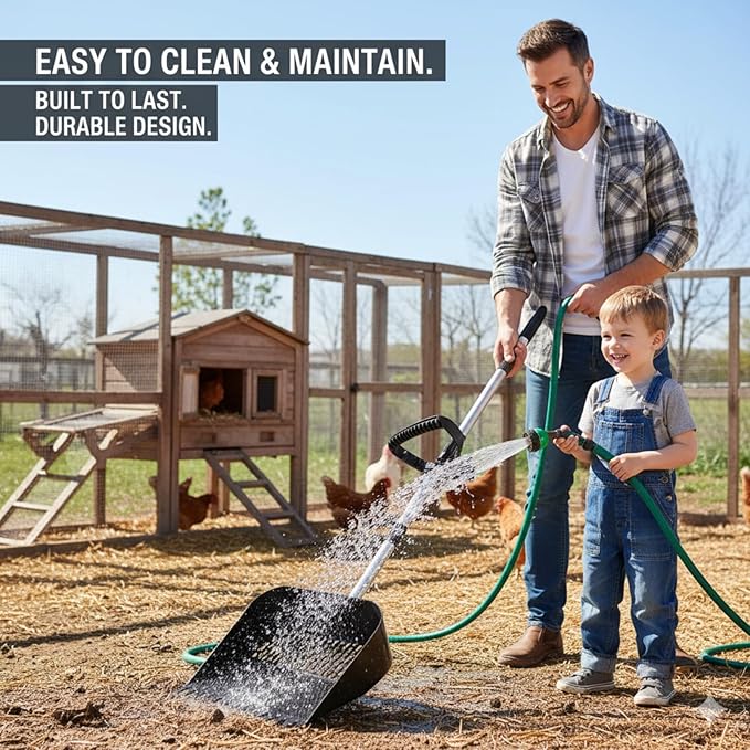 Chicken Shovel Poop Scooper & Rake 2-in-1,Metal Coop Scoop for Sand with 24"–63.7" Adjustable Stainless Steel Handle,Ergonomic Grip Litter Sifting Shovel for Pooper Cleaning,Farm-Honeycomb