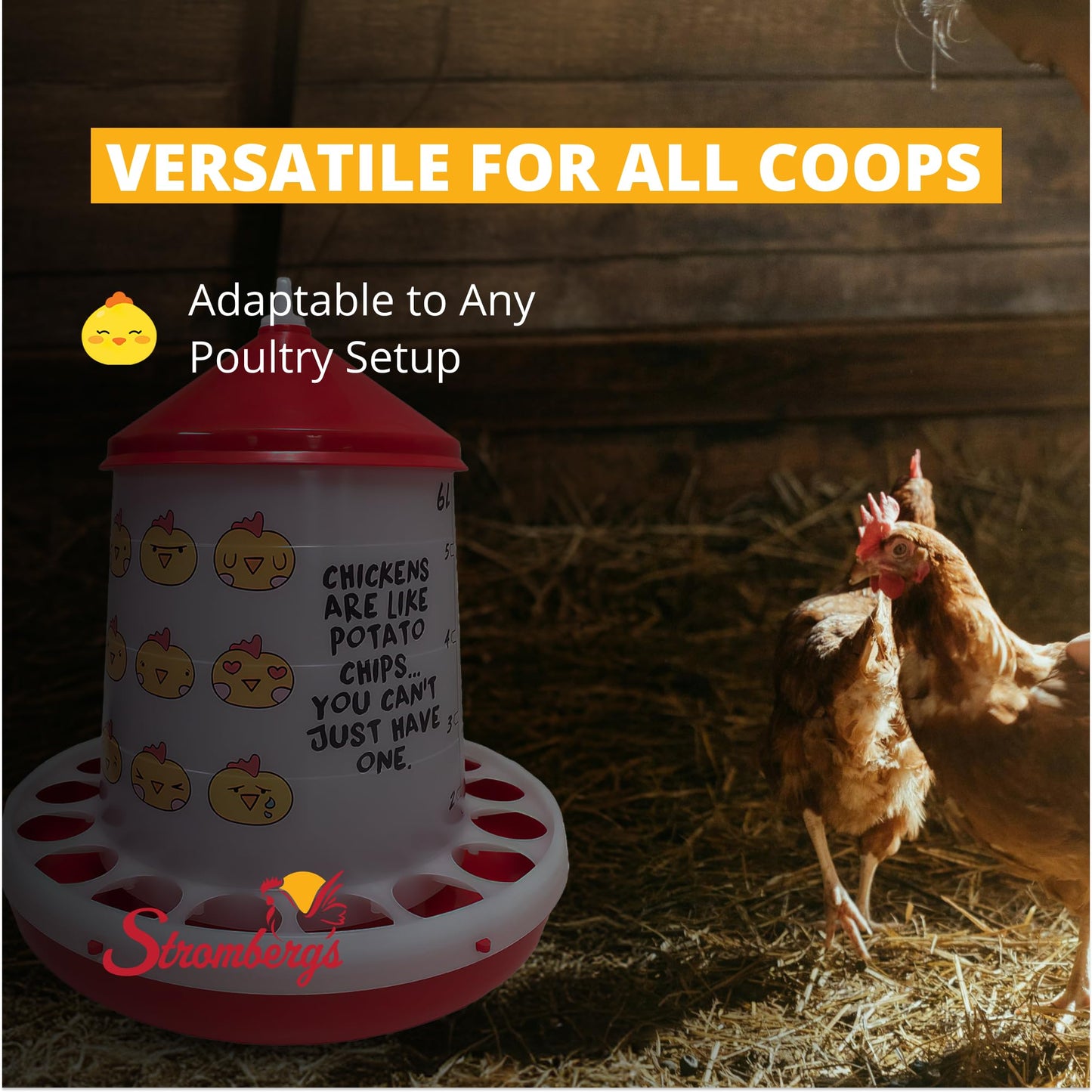 Stromberg's Chicken Emoji Poultry Feeder, 9 lb, Translucent Plastic, Easy Food Level Monitoring, Durable Design, Removable Lid, Fun Poultry Setup, Ground or Hanging Feeder