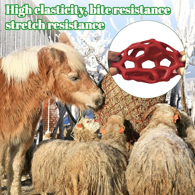 Goat Feeder Hanging Feeding Toy,Horse Treat Hay Feeder Toy, Durable TPR Feeding,for Horse Goat Sheep Relieve Stress,Stretch-Resistant Design(2pcs,Red+Yellow)