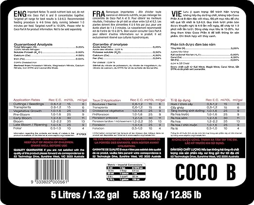 Liquid Fertilizer 5 Liter A 1-4-2 & B 3-0-0.5 Plant Food 2 Part Base Nutrients Veg and Flower Indoor Outdoor Hydroponic Coco Coir Garden Plant Soil Nutrient (5 Liter)