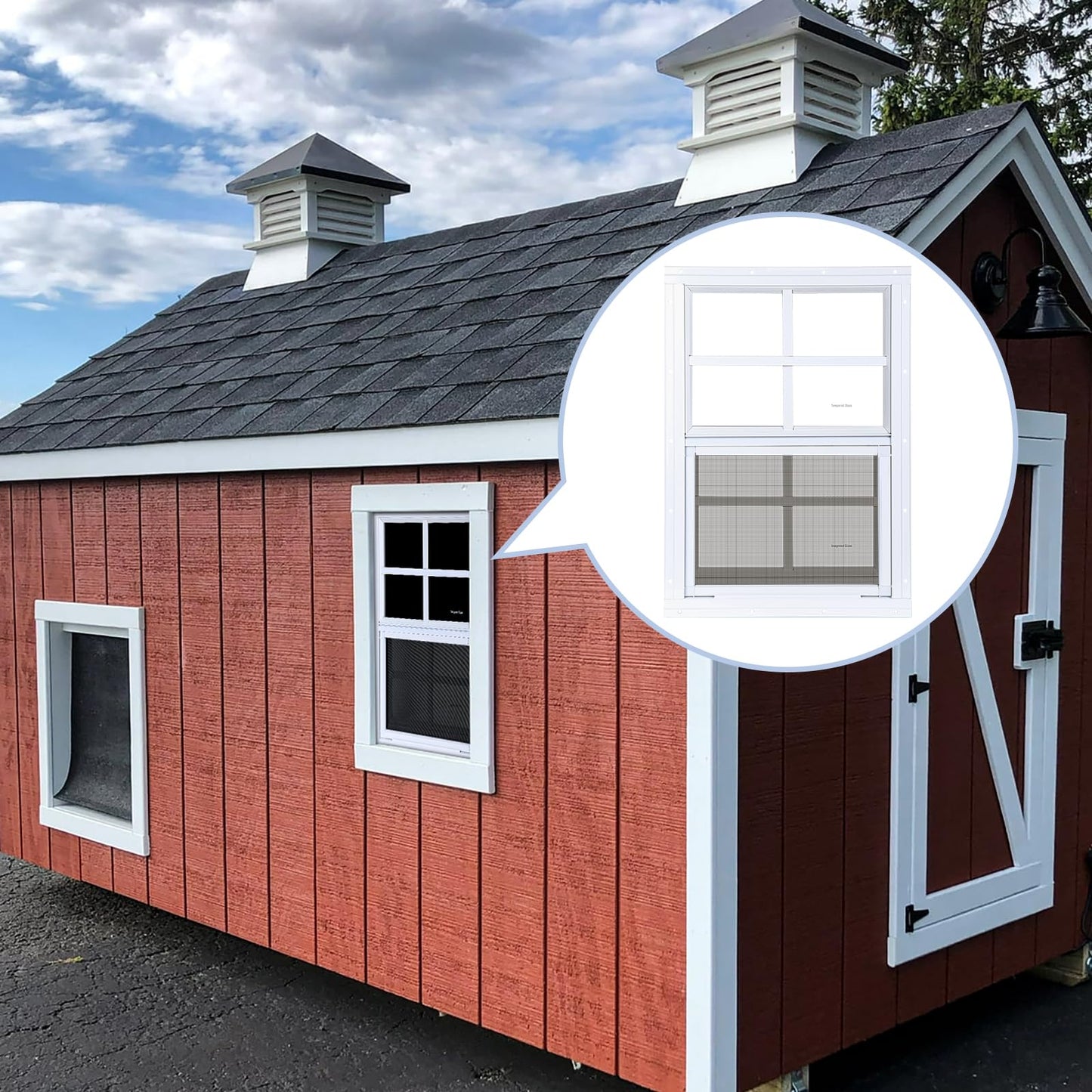 Melkus 2 Pack Shed Windows 24''x36'' Flush Mount Chicken Coop Windows with Tempered Glass and Screen, Sliding Windows for Chicken Coop, Shed, Garage, Playhouse, Barn,Greenhouse, White