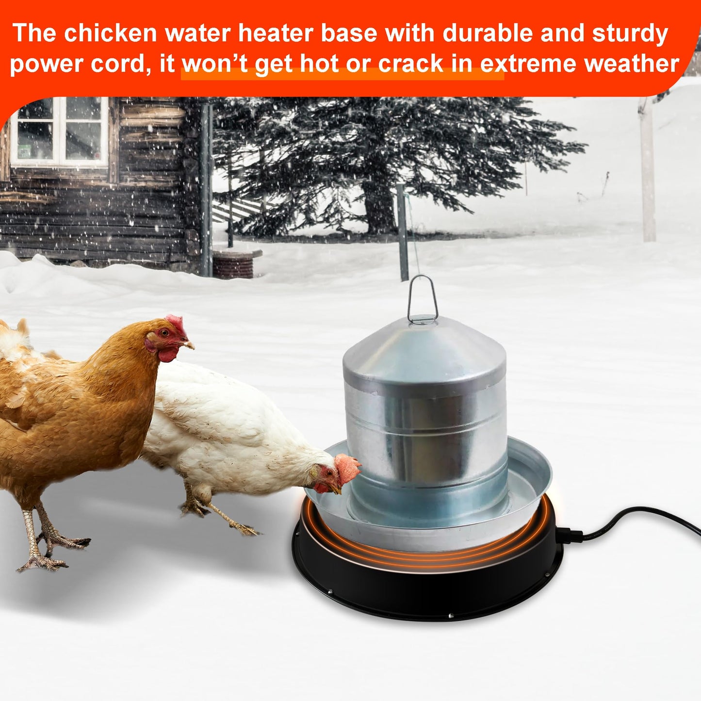 Eggluuz Chicken Waterer Heater, 125W Chicken Drinker Heated Base for Winter 15 in Chicken Water Heater with Thermostat