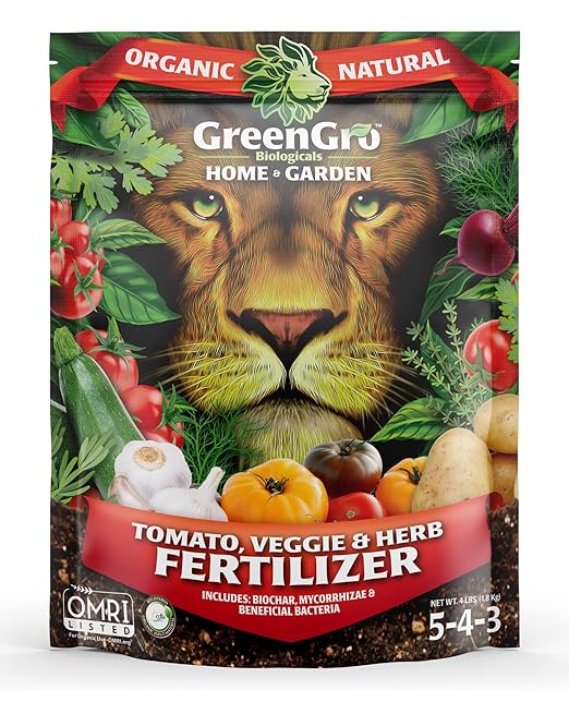 GreenGro Veggie, Herb, & Tomato Fertilizer - Outdoor & Indoor Plant Food for Edible Plants/Organic Fertilizer & Flower Food for Vegetable Garden/Improve Harvest with Vital Plant Nutrients (4 lb)
