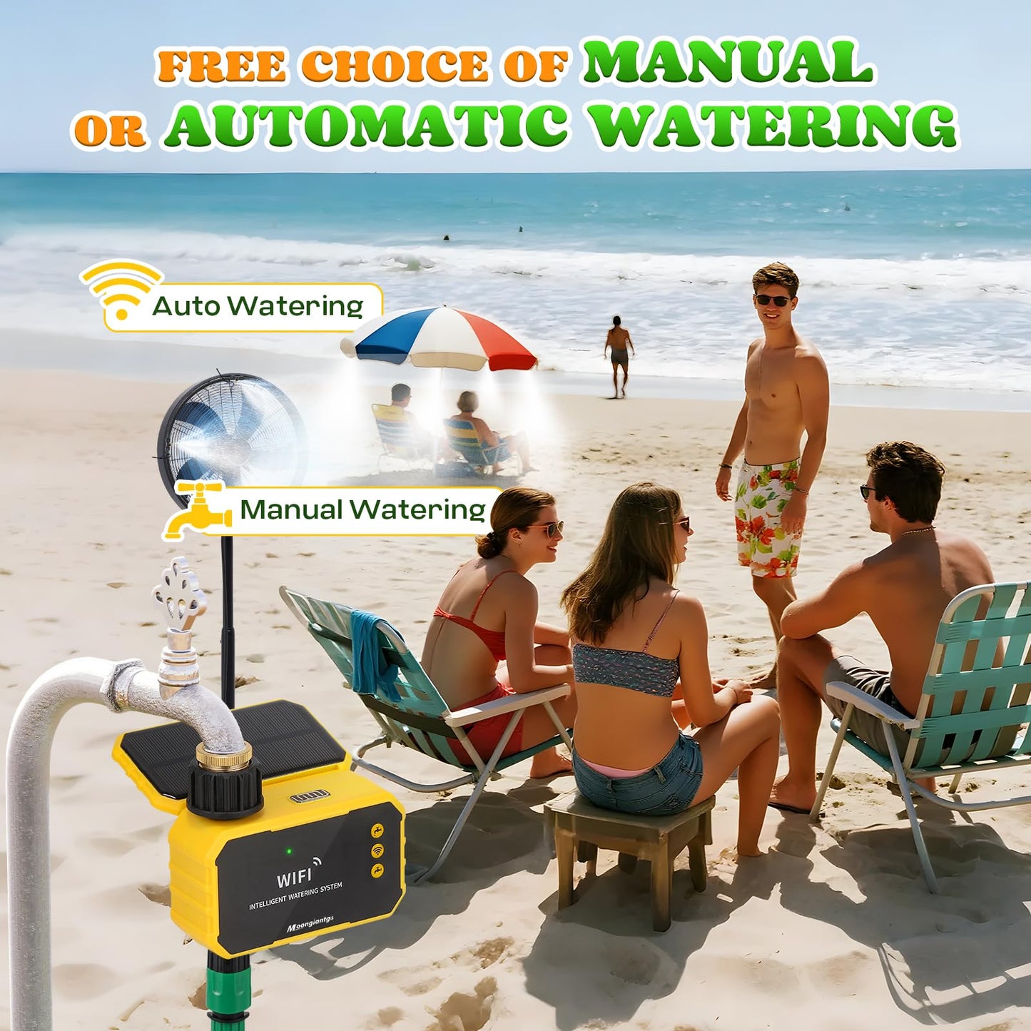 Moongiantgo Outdoor Misting Cooling System with Solar WiFi Water Timer, Misters for Outside Patio with 65.5FT(20M) Water Pipe+20 Misting Nozzles 0.02’’, Mister System for Outside Patio Garden Beaches