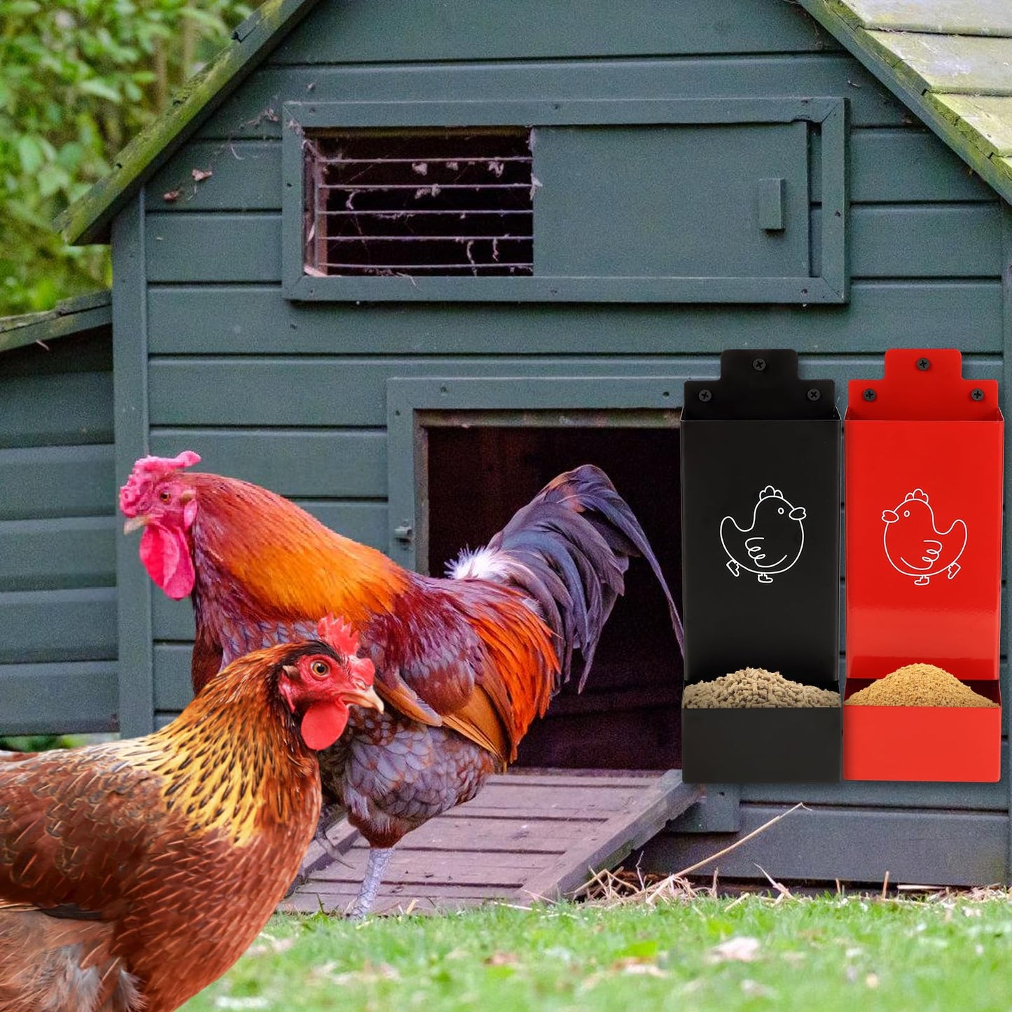 Automatic Chicken Grit Feeder,2 Pack Metal Hanging Chicken and Poultry Feeder,No-Waste Design,Easy to Install and Clean,Ideal for 5-6 Chickens