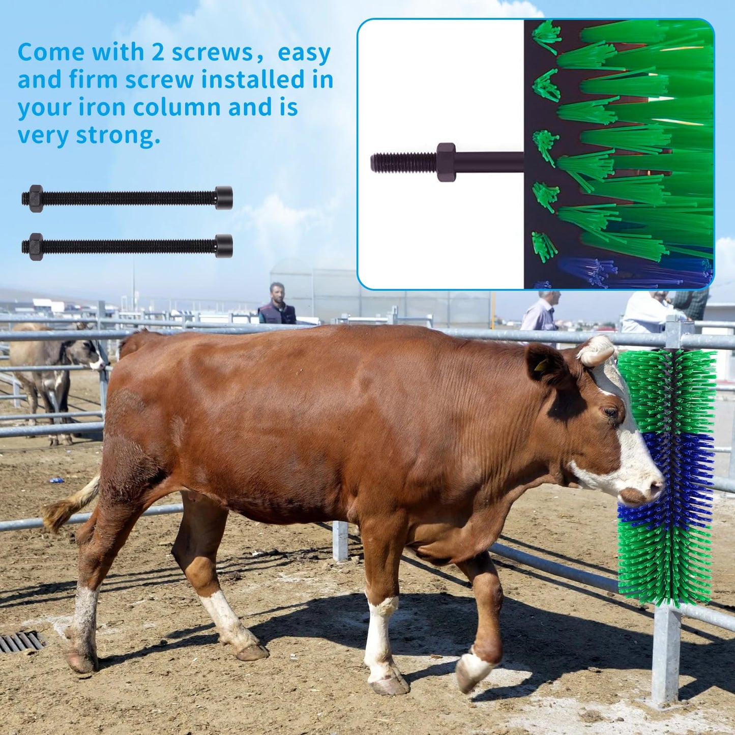Livestock Scratching Brush, 2PCS Horse Grooming Brushes Kit With 8PCS Screws For Cow Goat Cattle Sheep Pig Full Massage, Relieve Itching on Back, Remove Harmful Parasites, Dead Skin, Dirt
