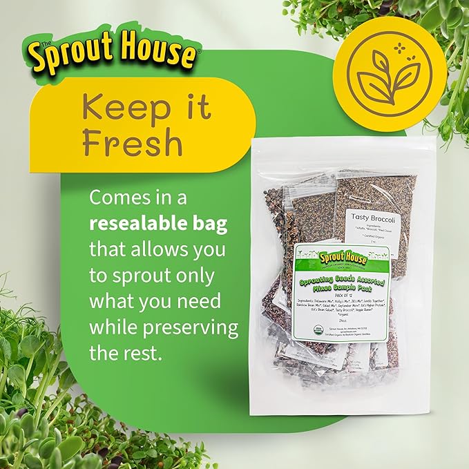 The Sprout House Assorted Mix Sprouting Seeds - Grow Fresh Sprouts & Bean Sprouts at Home, Organic, Non-GMO, Nutrient-Packed for Salads, Sandwich & Smoothies, Premium 12 Pack | 2 oz Each