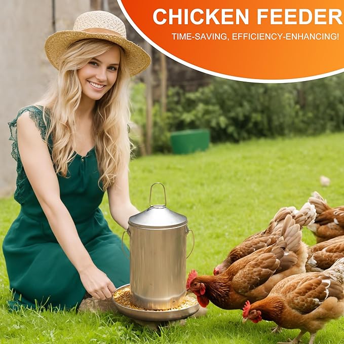 6.6lb Stainless Steel Hanging Chicken Feeder, Metal No Waste Poultry Feeder, Rustproof, Reusable, Long-Lasting, Gravity Feed Chicken Coop Accessories for Chicken, Geese, Duck, Hens, Rooster, Chick